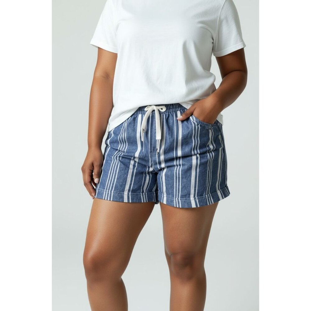 Náutica Womens Blue & White Striped Drawstring Shorts Size XL Cotton Blend